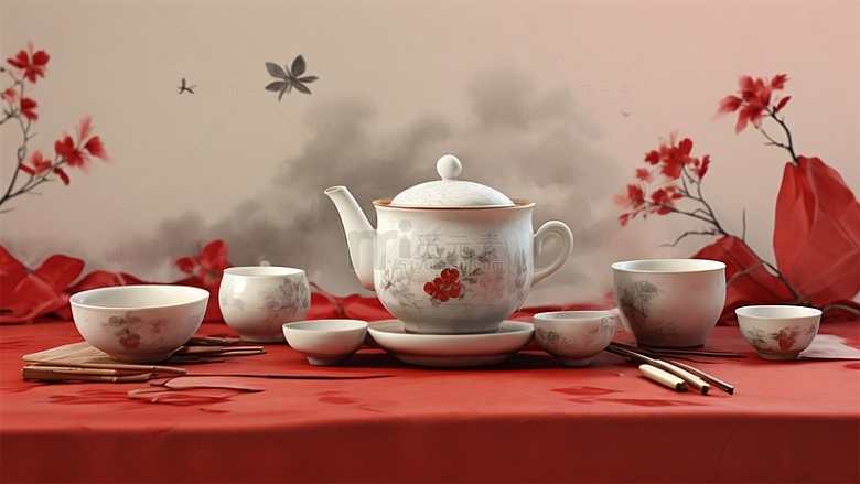 中国风唯美中式茶壶茶杯静物