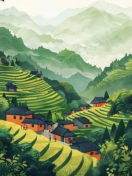 茶园自然风景插画背景