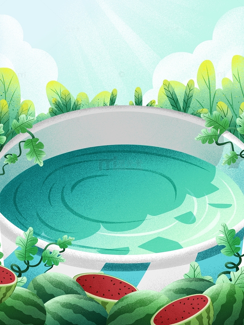 彩绘卡通西瓜藤曼树叶泳池