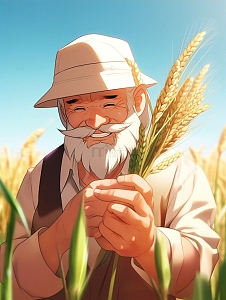 拿着麦穗的老爷爷