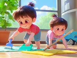 劳动节做家务小孩