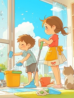 做家务劳动的小孩