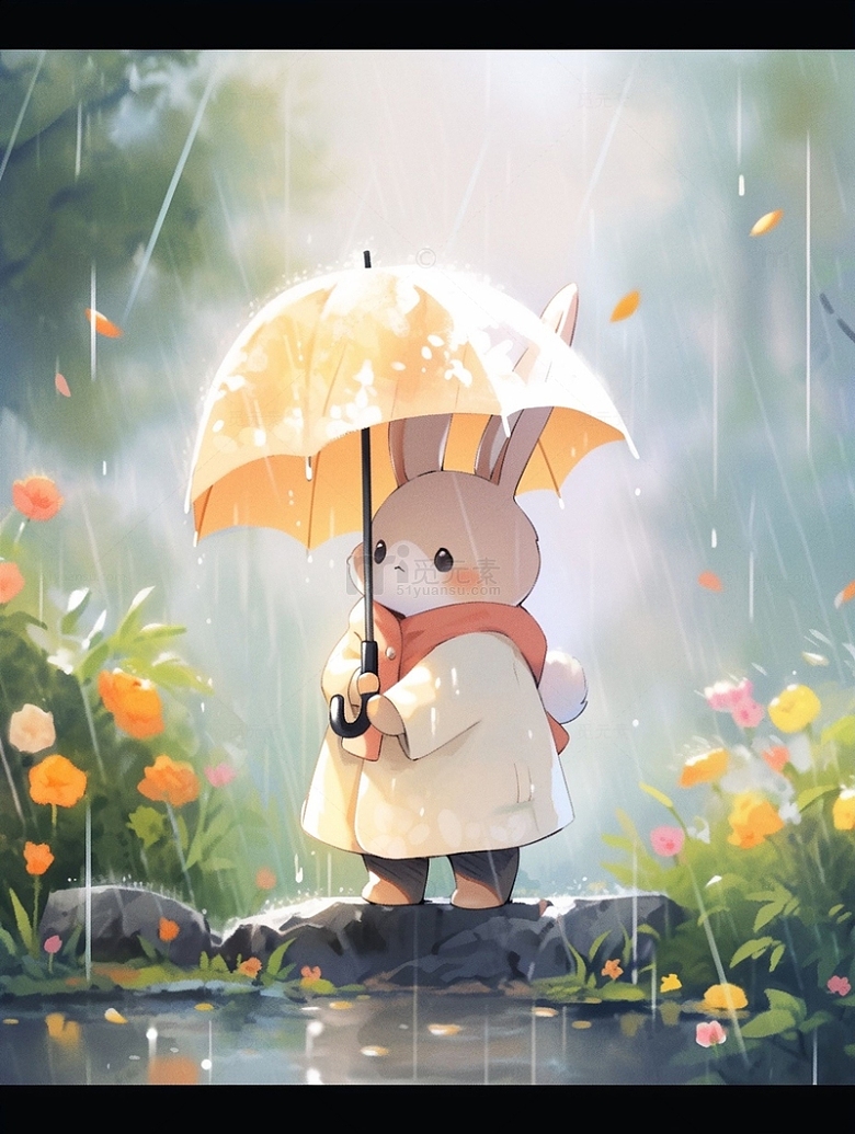 谷雨时节打伞的兔子