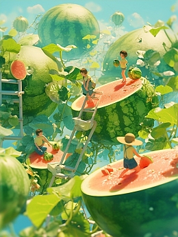 劳动节搬运西瓜场景