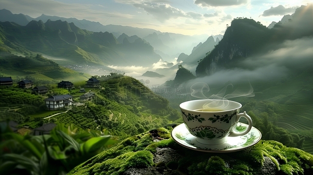 山水风光茶杯AI摄影图