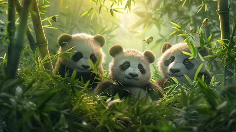 熊猫竹子绿色可爱唯美场景