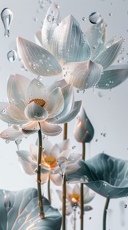 玻璃质感荷花背景