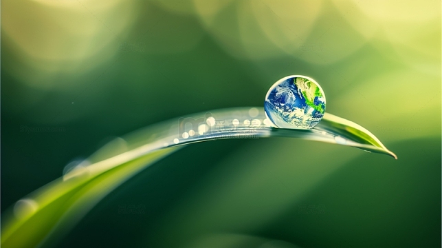 水珠映地球AI摄影图