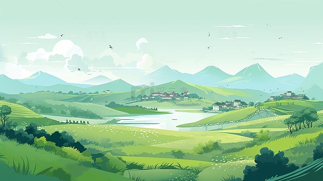 春天手绘小清新绿色背景