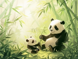 竹林大熊猫插画背景