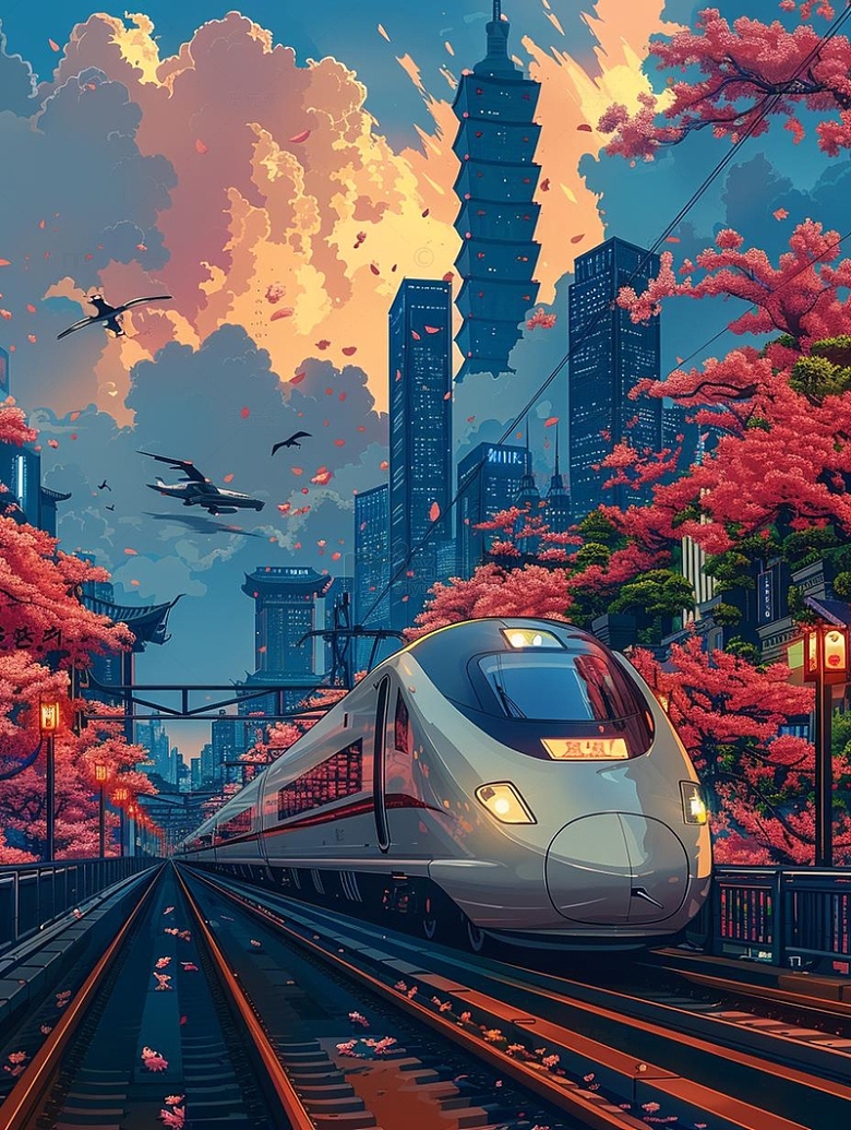 春季樱花列车浪漫背景