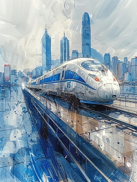 高铁列车水彩涂鸦
