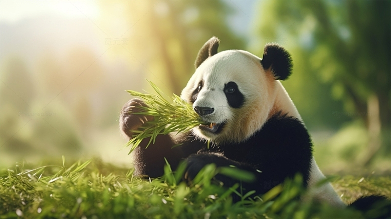 熊猫 竹子 食物 可爱 黑白 唯美 场景