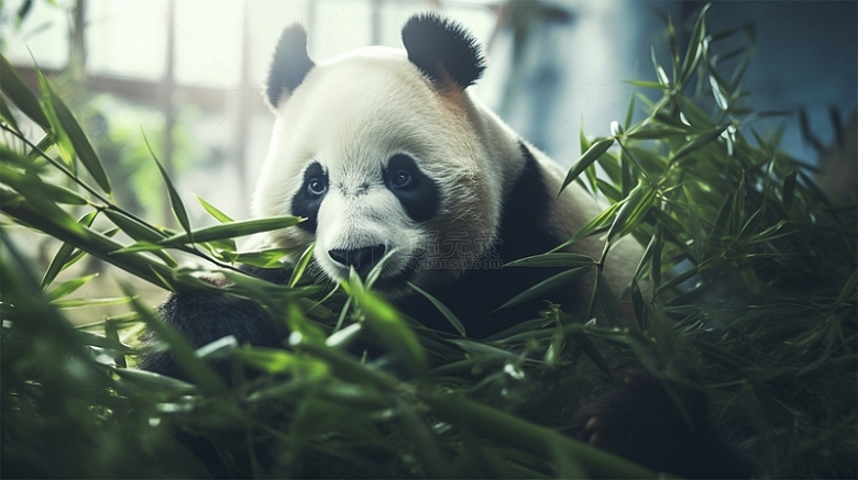 熊猫竹子可爱黑白绿色场景