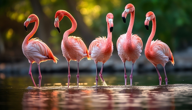 粉红色火烈鸟群