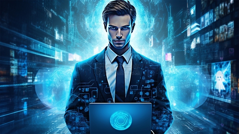 商务科技人物场景蓝色未来电脑