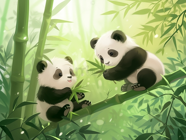 两只可爱小熊猫插画背景