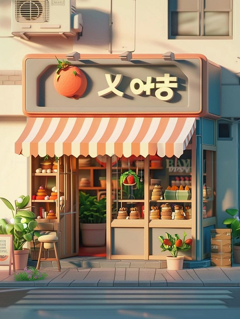 动画风格的街角水果店