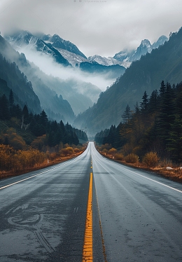 山峰树林公路背景