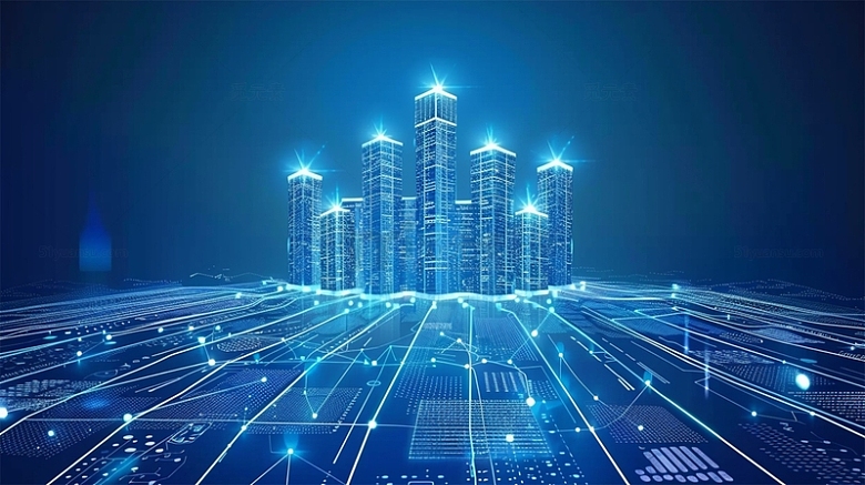 建筑城市蓝色光效电路科技商务