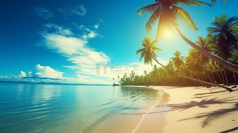 海边太阳椰子树沙滩热带风景