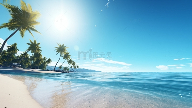 海边蓝色大海椰子树阳光热带气候风景