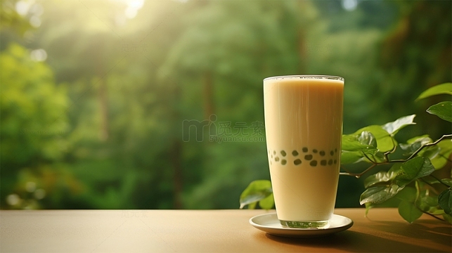奶茶绿色饮料美食阳光唯美场景