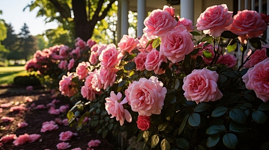 一缕阳光照在玫瑰花上