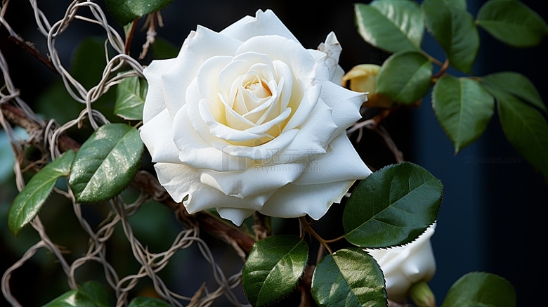 围栏上的白色玫瑰