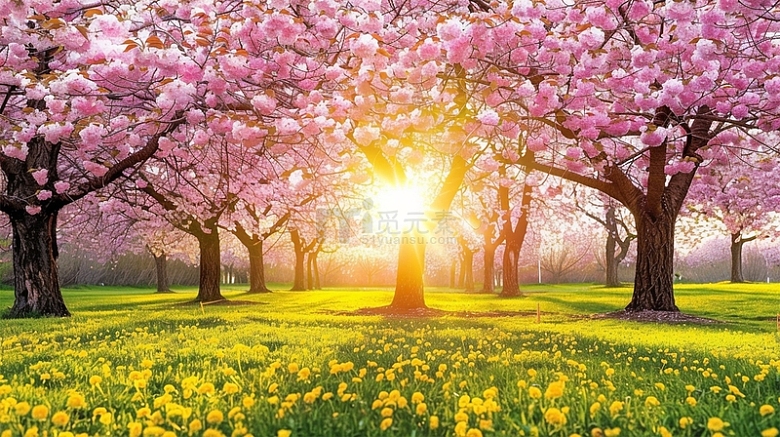花朵树粉色阳光太阳春天唯美