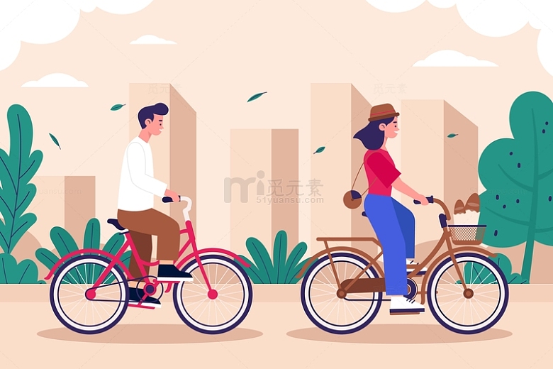 一起骑脚踏车的情侣