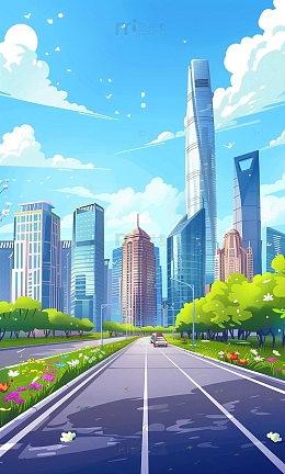 城市建筑街道卡通插画