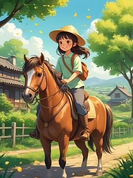 儿童插画骑马的少年