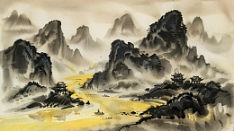 黄河诗意水墨画插图