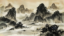 磅礴大气水墨山水画插图2