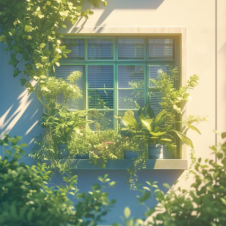 墙壁窗外的植物