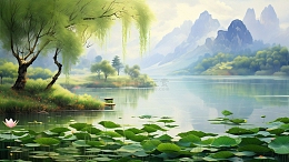 春天美丽风景荷花溪流