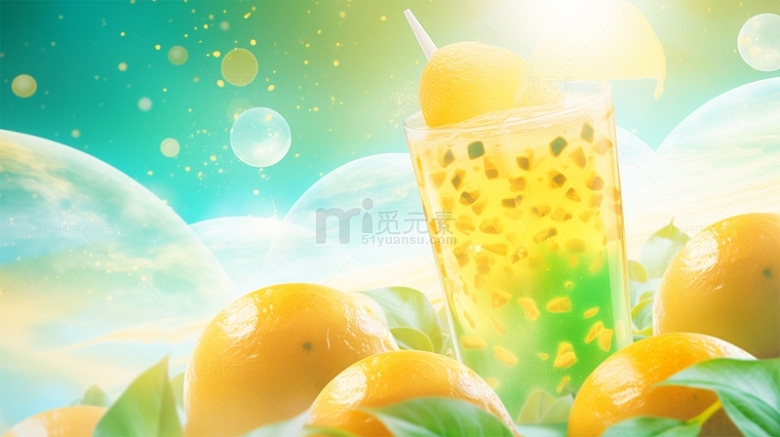 水果饮料美食橙子阳光背景