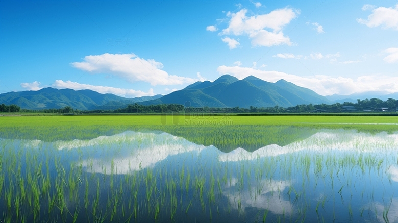 乡间绿色水稻风景