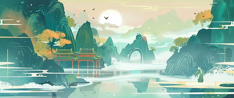 国潮古风山水背景
