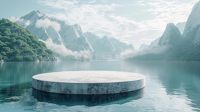 青山绿水水平面大理石展示台