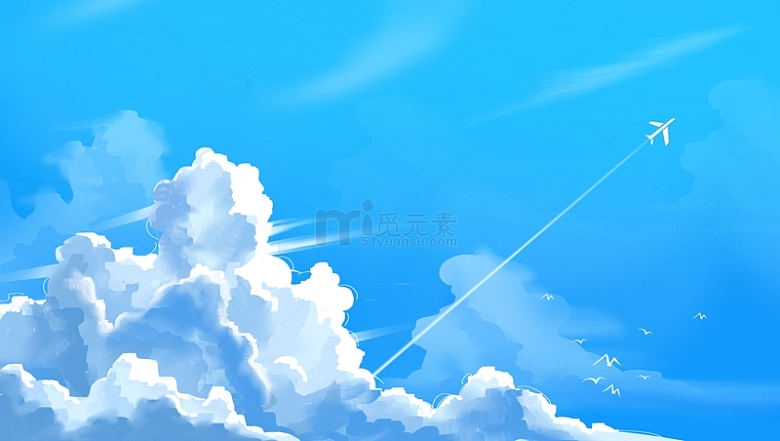 手绘卡通涂鸦蓝色天空白云插画海报背景