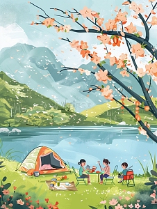 户外露营插画背景