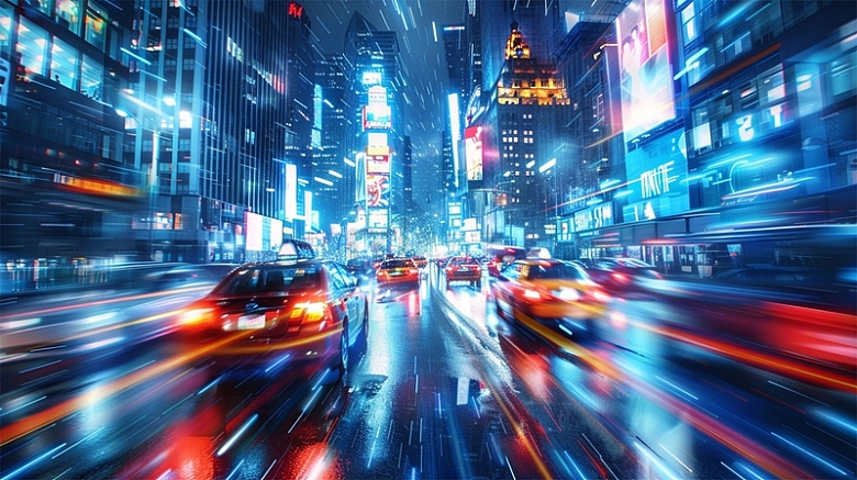 汽车城市灯光延时拍摄现代化科技