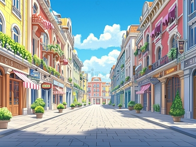 蓝天白云城市街道