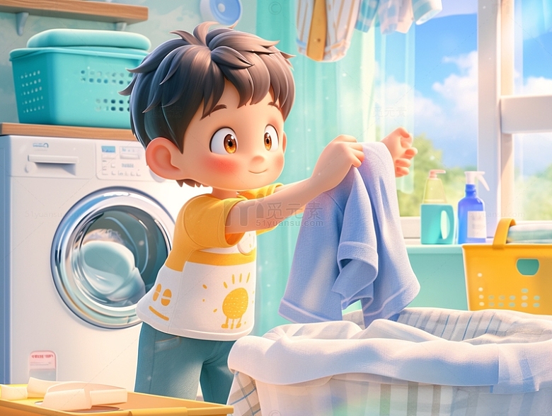 五一劳动节儿童洗衣服