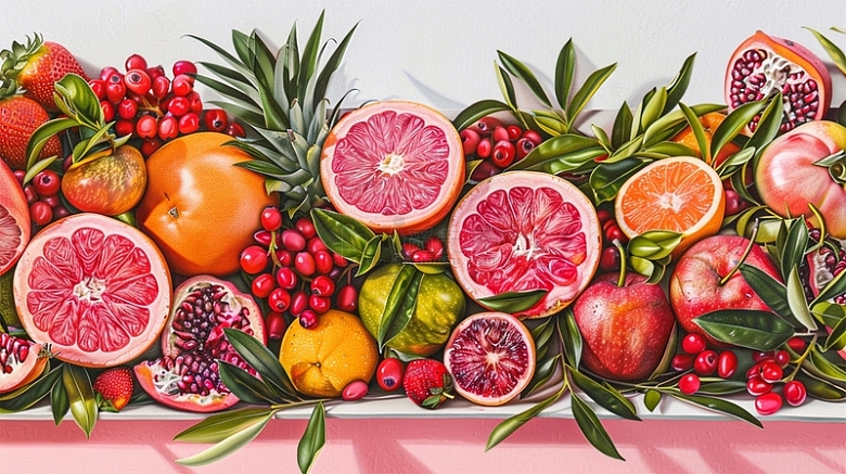 水果石榴橙子苹果草莓手绘场景壁纸