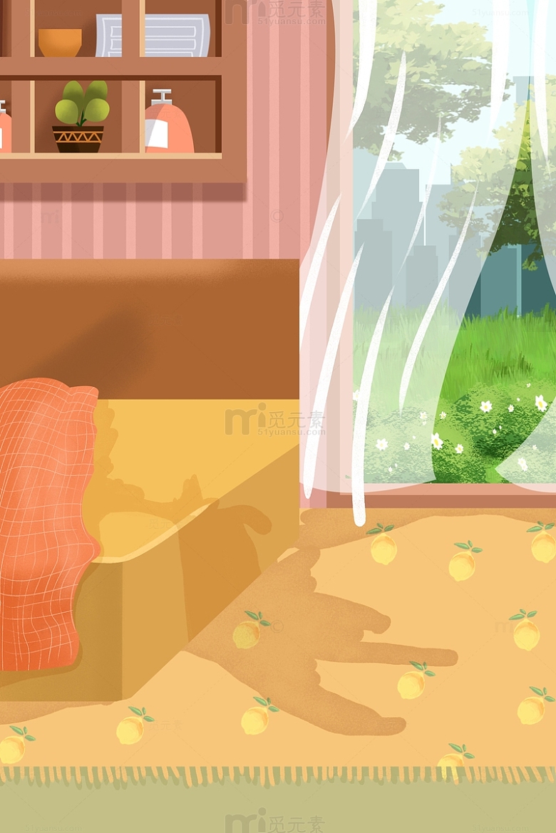 卡通室内地板橱窗窗帘庭院