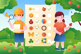 孩子在户外做调查的学生