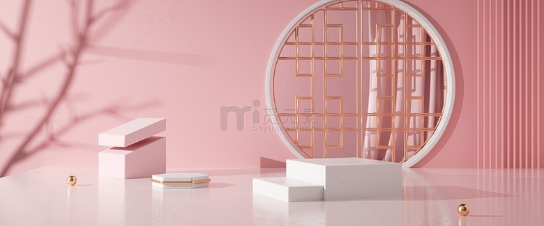 3d粉色电商促销中国风设计几何背景